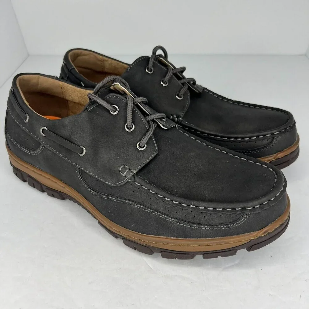 Hawke & Co Mens Dark Gray Lace Up Round Toe Low Top Size 10.5 Boat Shoes
